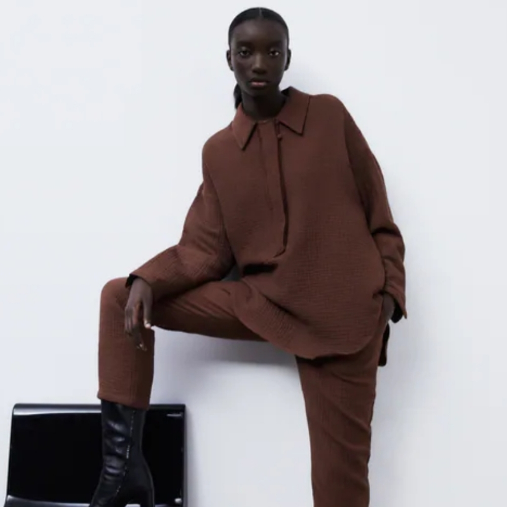 Zara Oversized Textured Weave Long Sleeve Shirt NWT